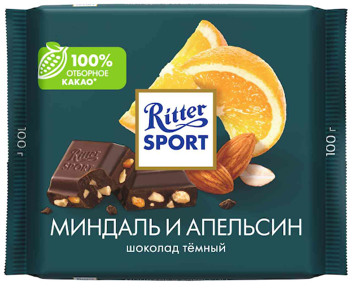 Шоколад тёмный Ritter Sport Миндаль и апельсин 50 % какао #1