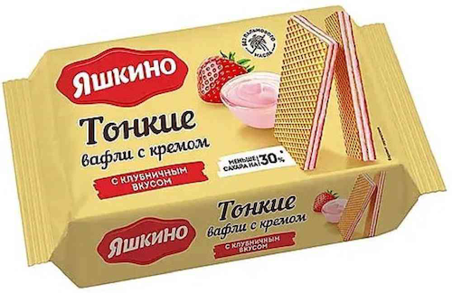 Вафли тонкие Яшкино с кремом с Клубничным вкусом #1