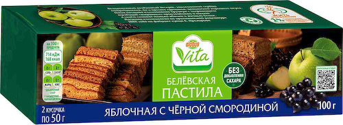 Белёвская пастила яблочная Глобус Вита c черной смородиной без сахара #1