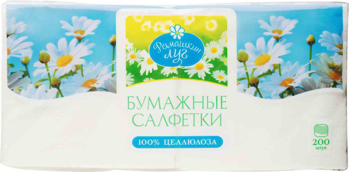 Салфетки бумажные Ромашкин луг белые однослойные с тиснением #1