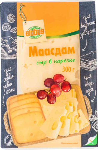 Сыр полутвёрдый Глобус Маасдам 45%, нарезка #1