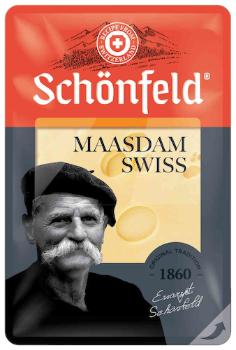 Сыр полутвёрдый Schonfeld Swiss Maasdam Limited Edition 48%, нарезка #1