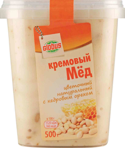 Мёд кремовый Глобус цветочный натуральный с кедровым орехом #1
