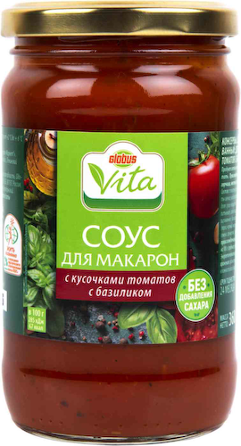 Соус для макарон Глобус Вита с кусочками томатов, базиликом, без сахара #1