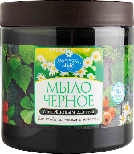 Мыло для ухода за телом и волосами Ромашкин луг черное с березовым дегтем #1