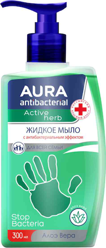 Мыло жидкое антибактериальное Aura с алоэ вера #1