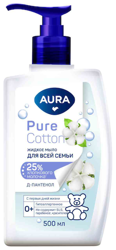 Жидкое мыло Aura Pure Cotton хлопковое молочко и Д-пантенол #1