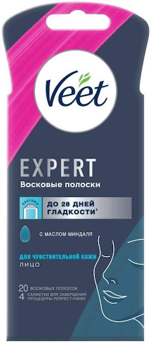 Восковые полоски для чувствительной кожи лица Veet Expert с маслом миндаля #1