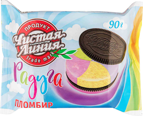 Мороженое пломбир Чистая Линия Радуга Ванильный в печенье #1
