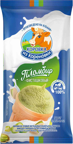 Мороженое пломбир Коровка из Кореновки фисташковый в вафельном стаканчике 15% #1