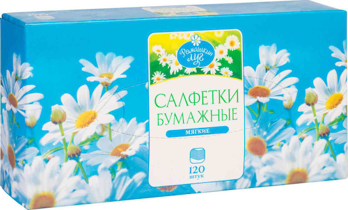 Салфетки бумажные Ромашкин луг в коробке 2 слоя #1