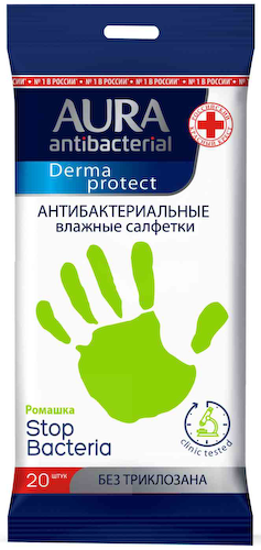 Влажные салфетки антибактериальные Aura с ромашкой #1