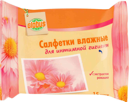 Влажные салфетки для интимной гигиены Глобус с экстрактом ромашки #1