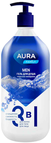Гель для душа 3в1 Aura Men морские минералы #1